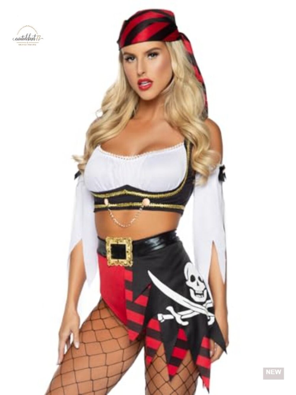 Leg Avenue Women's 4 Piece Pirate Wench Costume Halloween Outfit Crop Top Shorts